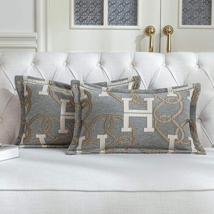 Modern Letter H Throw Pillow Covers 13x20 Inches, 1-Piece Chain Pattern Jacquard Lumbar Pillow Co... | Amazon (US)