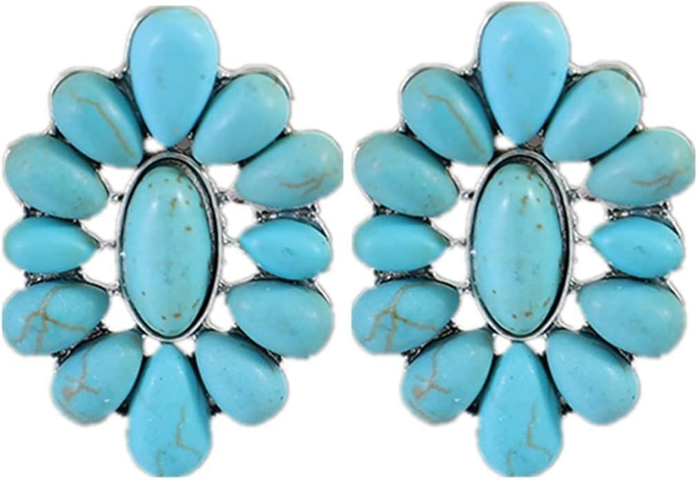 Bohemian Vintage Turquoise Oval Flower Drop Dangle Earrings Geometric Ethnic Teardrop Earrings We... | Amazon (US)