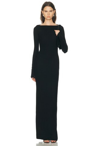 Eterne Long Sleeve Boatneck Maxi Dress in Black | FWRD 