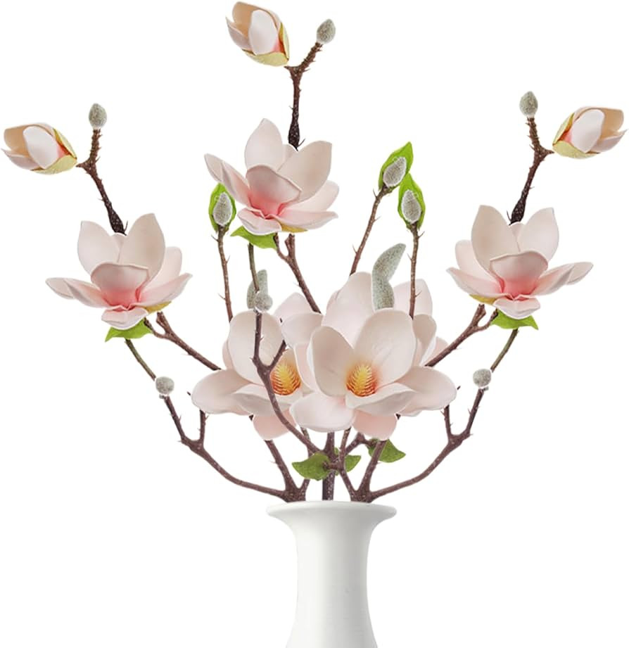 Artificial Flowers Magnolia Flowers Artificial,3Pcs Bendable Faux Magnolia Stems,Realistic Magnol... | Amazon (US)