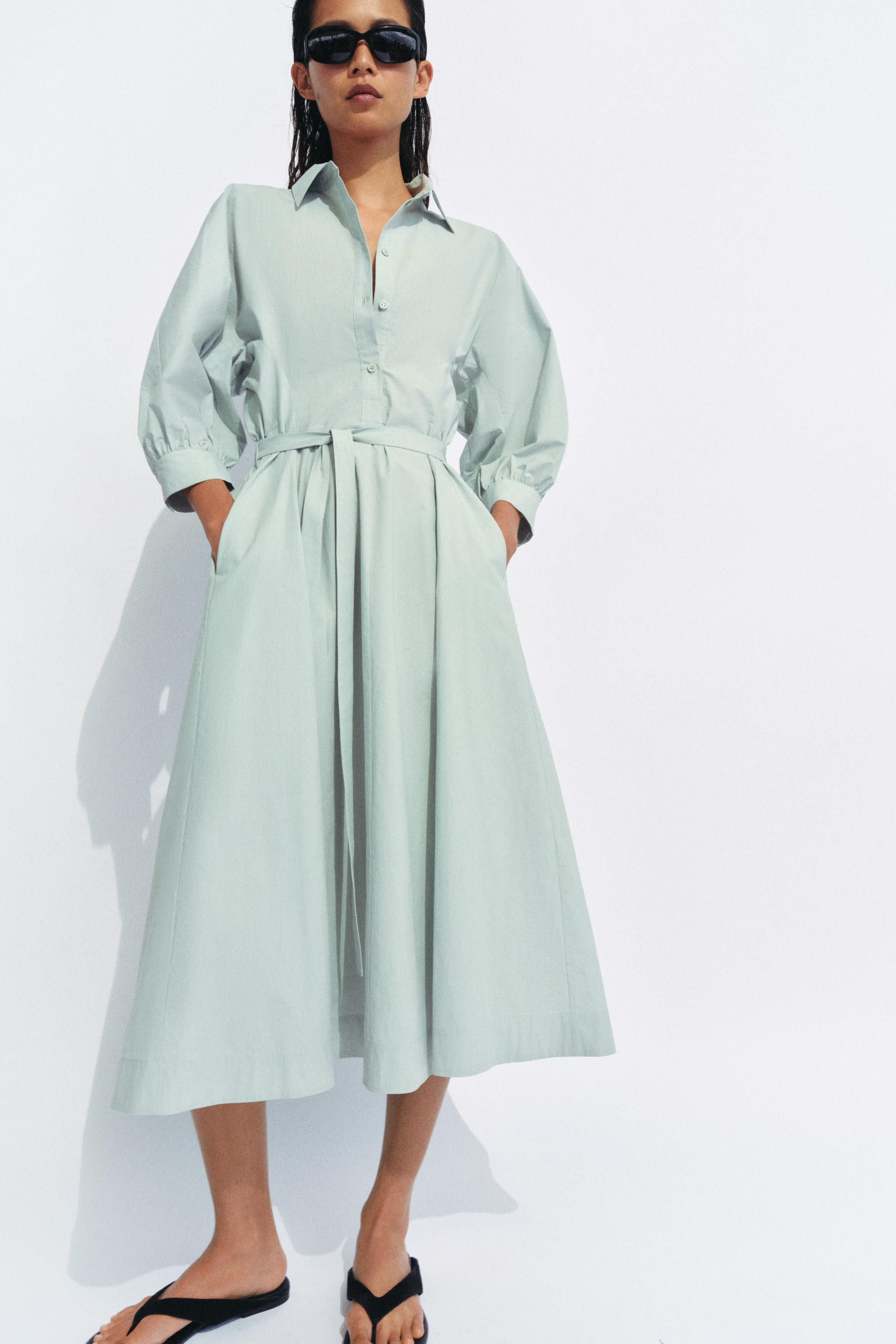ZARA WOMAN COLLECTIONMidi dress with main fabric made of cotton yarn. Round neckline with lapels ... | Zara US