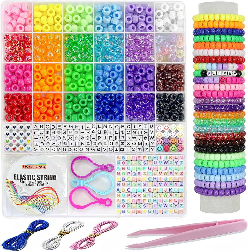 LIS HEGENSA 24 Color Pony Beads Bulk 1000 Pcs,Kandi Beads for Necklace Jewelry Making Hair Braidi... | Amazon (US)