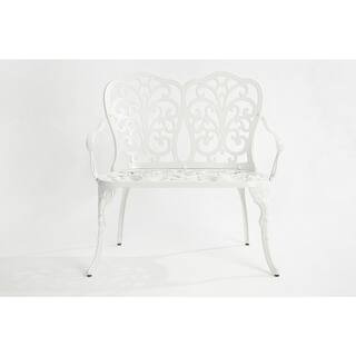 2-Person White Aluminum Outdoor Bench Patio Loveseat Garden Park Bench | The Home Depot