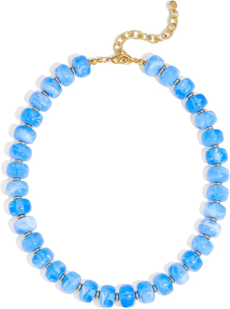 Chunky Colorful Beaded Choker Necklace for Women - Summer Beach Round Resin Beads Necklace, Trend... | Amazon (US)