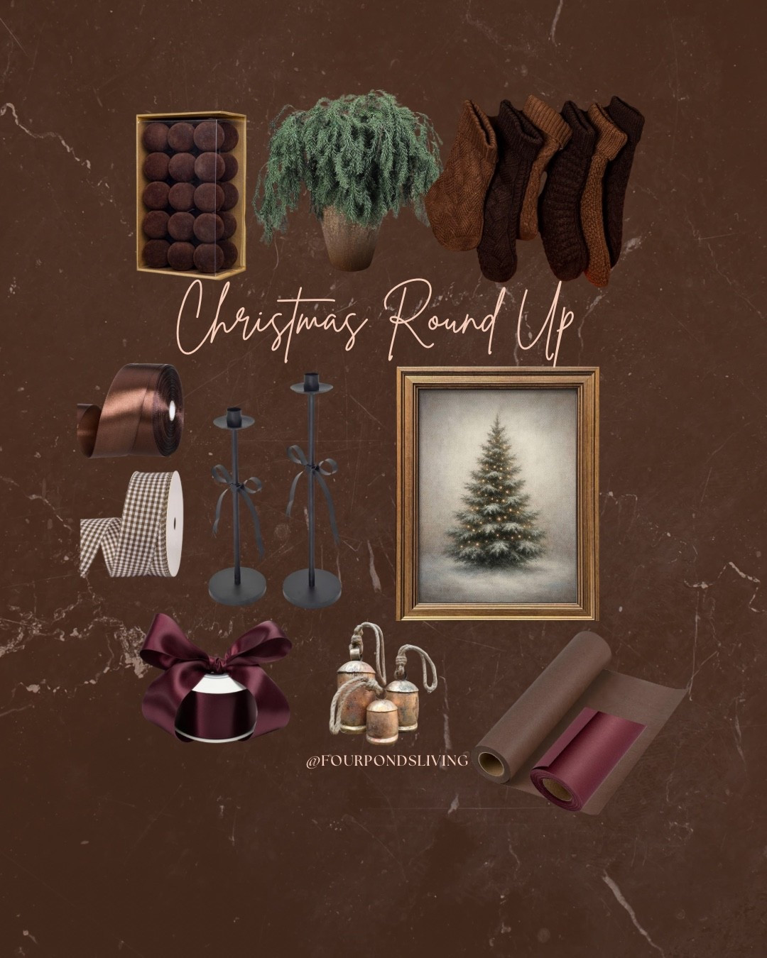 ✨ Christmas Round Up ✨
All the cozy tones, textures, and timeless touches for a simple, elevated holiday look. From chocolatey ribbons and knit socks to evergreen accents and vintage-inspired art — these are the little details that make Christmas feel warm and lived in.

💫 Linked everything on my LTK — tap to shop the look

#FourPondsLiving #ChristmasRoundUp #LTKHoliday #NeutralChristmas #CozyHomeStyle #AmberConnor #FarmhouseChristmas

#LTKSeasonal #LTKHoliday #LTKHome