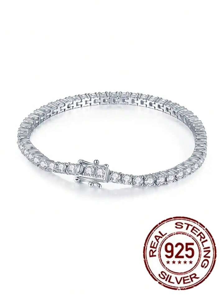 1 stuk Veiligheid Sluiting Oprecht 925 Sterling Zilver Ronde 3MM Cubic Zirkonia Luxe Tennis Ketti... | SHEIN