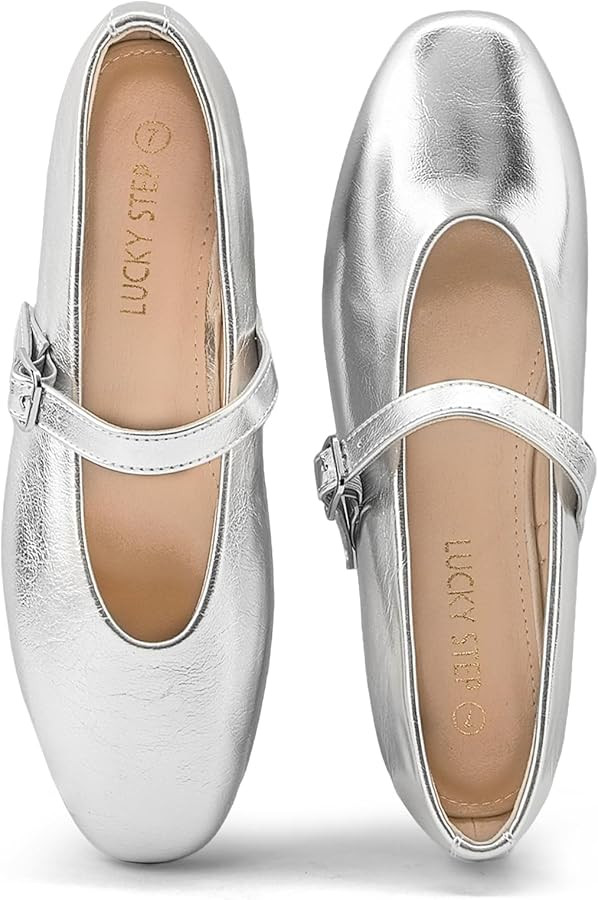 LUCKY STEP Women's Mary Jane Flats Buckle Strap Ballet Dress Pointed Toe Daily Casual Low Heel Fa... | Amazon (US)