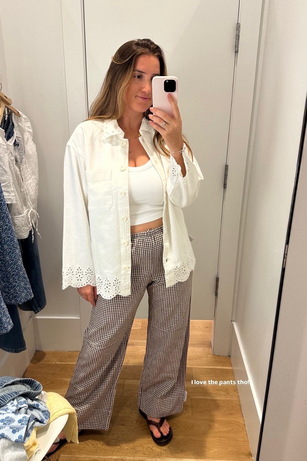 Gap outfit I didn’t get. Gingham pants are super cute - this is the brown color! Pants are postpartum friendly!

#LTKmomlife #LTKBaby #LTKTravel