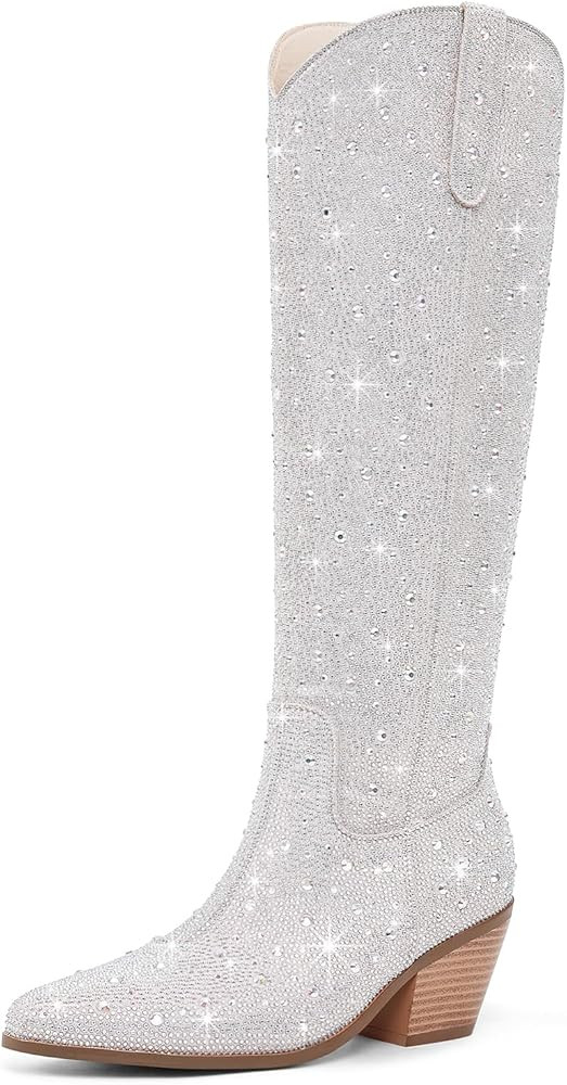 Cowgirl Ankle Boots Cowboy Boots for Women Western Booties Rhinestone Chunky Heel Fashion Comfort... | Amazon (US)