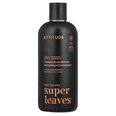 ATTITUDE, Super Leaves™, 2N1 Nourishing Shampoo & Conditioner, For Men, Patchouli & Bourbon, 14 fl oz (415 ml) | iHerb