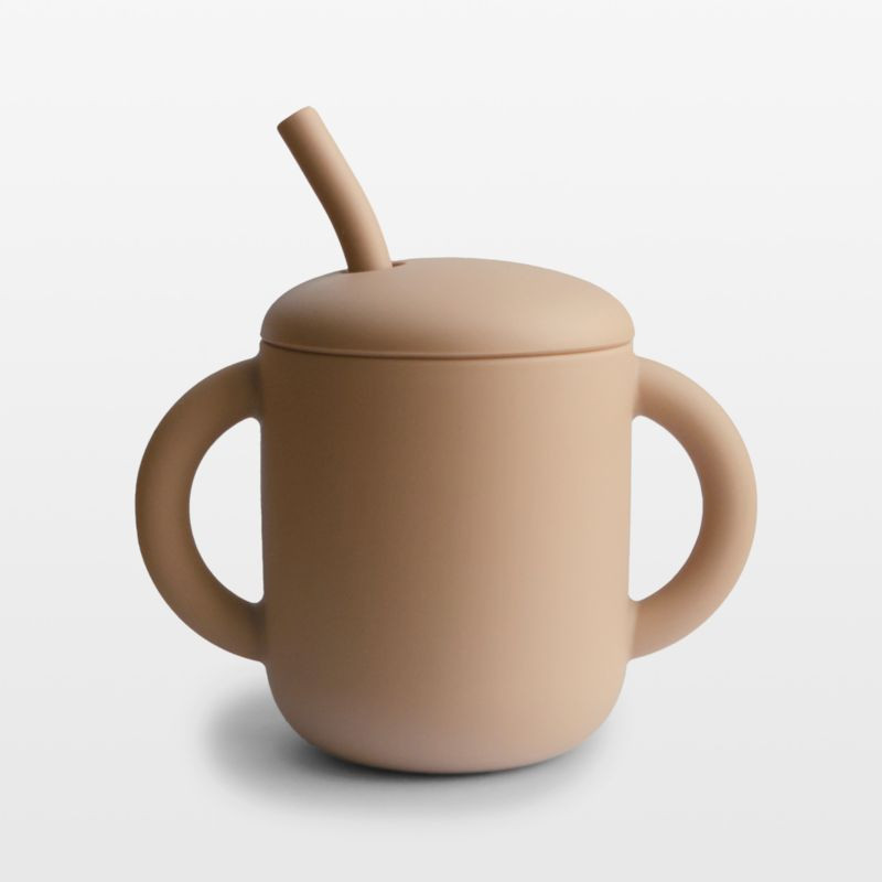 Mushie Natural Beige Silicone Baby Training Cup with Straw + Reviews | Crate & Kids | Crate & Barrel