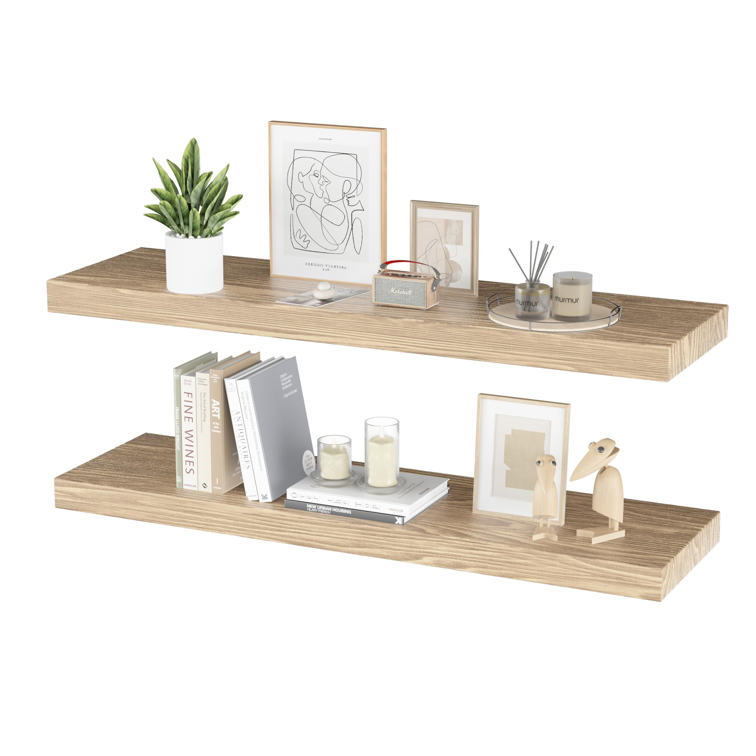 Floating Shelves for Wall - 32 x 9 Inch Natural Wood Shelves for Bathroom, Bedroom, Kitchen Decor... | Amazon (US)