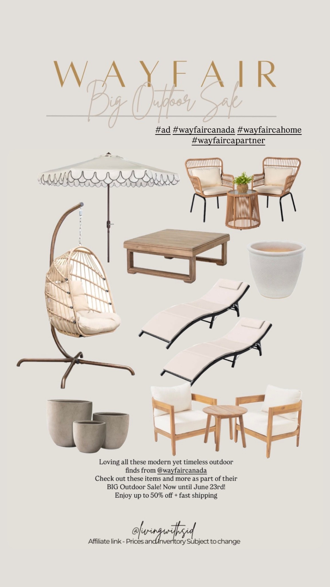 So many great outdoor finds as part of @Wayfair ‘s BIG Outdoor Sale! 
These outdoor finds are both modern yet timeless pieces to add to your patio! 
Enjoy up to 50% off until June 23rd + fast shipping! 

#WayfairCanada #WayfairCAHome #WayfairCaPartner #LTKHome #LTKoutdoors 

#LTKsummer #LTKcanada #LTKsale