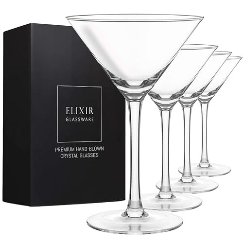 ELIXIR GLASSWARE Martini Glasses Set of 4-9 oz - Hand Blown Crystal Martini Glasses with Stem - Elegant Cocktail Glasses, Martini Glass Set of 4, Crystal Glasses, Housewarming Gifts for Women Men | Amazon (US)