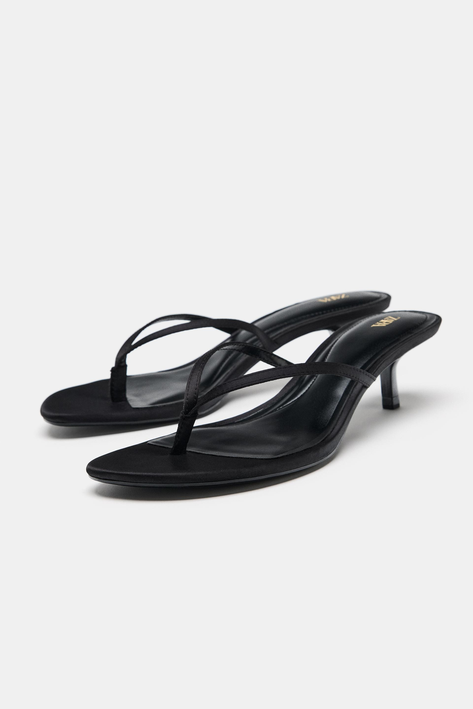 SATIN KITTEN-HEEL SANDALS | Zara UK
