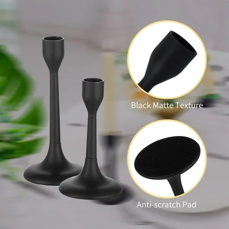 Nuptio Matte Black Candlestick Holder Metal Taper Candle Holders for Valentine's Day Decoration S... | Walmart (US)