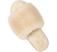 LongBay Women's Fuzzy Faux Fur Memory Foam Cozy Flat Spa Slide Slippers Comfy Open Toe Slip On Ho... | Amazon (US)