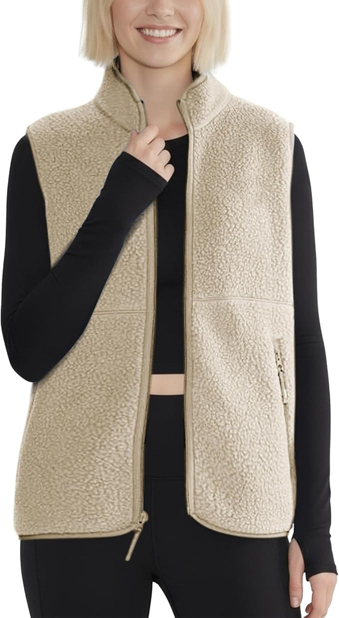 Hixiaohe Sherpa Fleece Vest for Women Trendy Warm Sleeveless Vests Jacket Lightweight Zip Coats w... | Amazon (US)