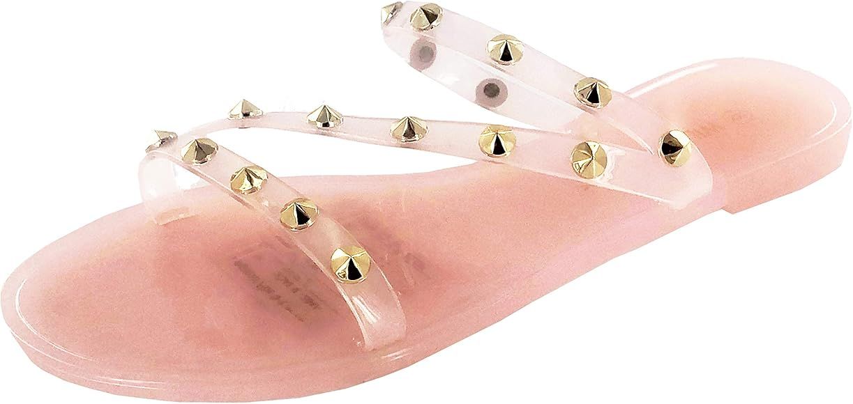Wild Diva Womens Jelly flip Flop Rhinestone Slippers Sandals | Amazon (US)