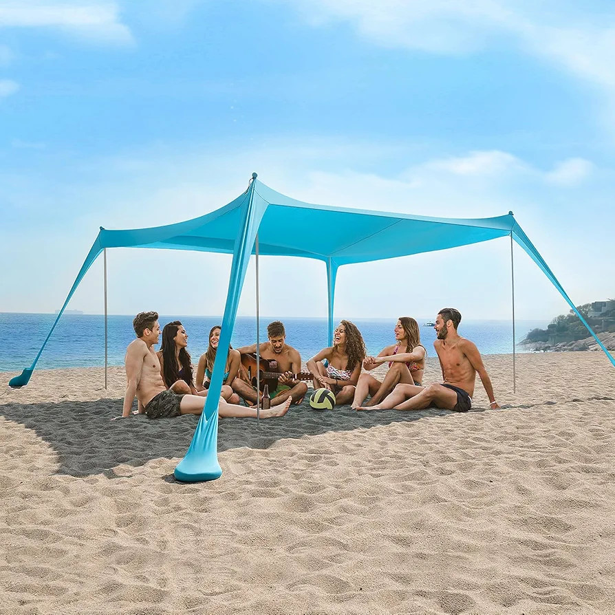 COMMOUDS Beach Tent Canopy with 4 Aluminum Poles, UPF50+ Pop Up Beach Sun Shade, Portable Beach S... | Amazon (US)