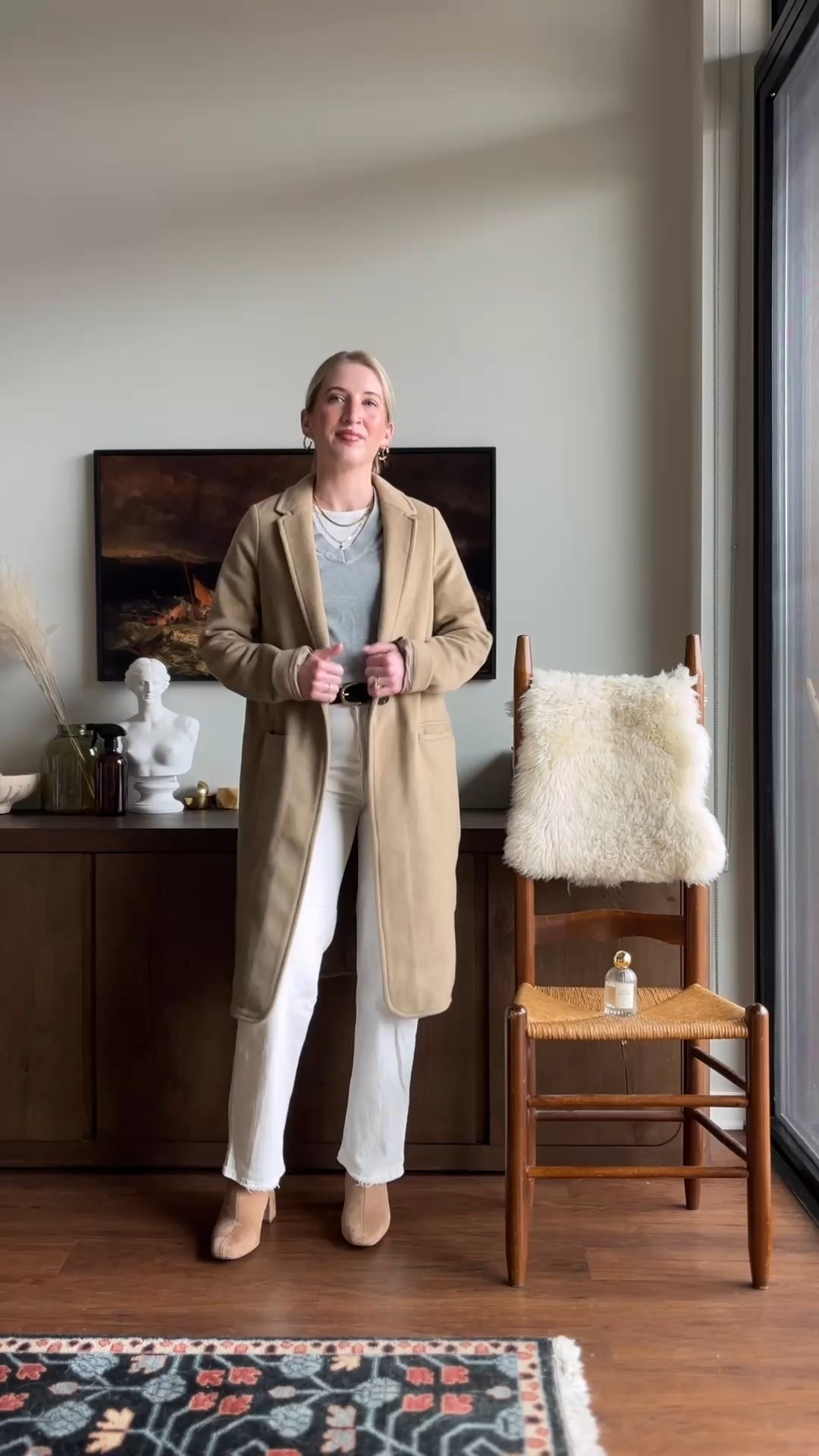 Style an Outfit with Me!

This whole look is linked in my bio! 

My look today reflects what’s going on outside - lots of gray clouds and rain! I’m so grateful for light sweaters this time of year. Especially with a white tee underneath, they’re perfect for these chillier early Spring days. 

I love the way the tee adds layers and depth to the outfit, which I emphasized even more with a necklace stack. All the different sizes, shapes, and styles of the necklaces creates so much impact and interest at the neckline.

A long camel-colored coat is the perfect outer layer, especially because it adds some warmth (both literally and visually!) to this cool-toned outfit. I matched my boots to my jacket for some continuity, which also mirrors the white jeans matched to my tee.

This sweater is a cotton-cashmere blend piece from @onequince and I’m in love! It’s so soft, just warm enough without being too toasty, and was super affordable. They have something for everyone, so if you haven’t tried them out yet, what are you waiting for?!

Hope you all have a wonderful week!! 

#gdwm #grwmoutfit #getreadywithme #getdressedwithme #getdressed

#LTKFindsUnder100 #LTKFindsUnder50 #LTKSeasonal