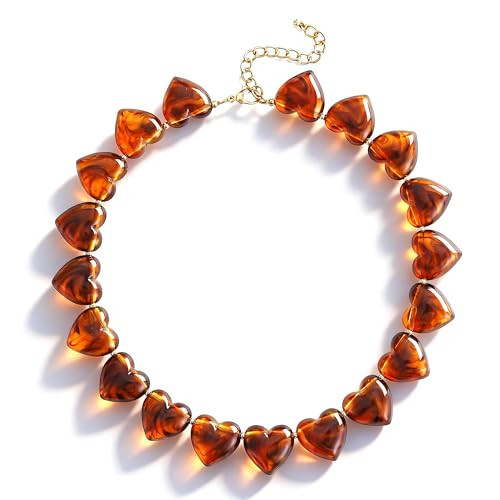 YUJIE Resin Heart Necklace Vintage Statement Necklace for Women Chunky Beads Choker Lightweight Acrylic Jewelry | Amazon (US)