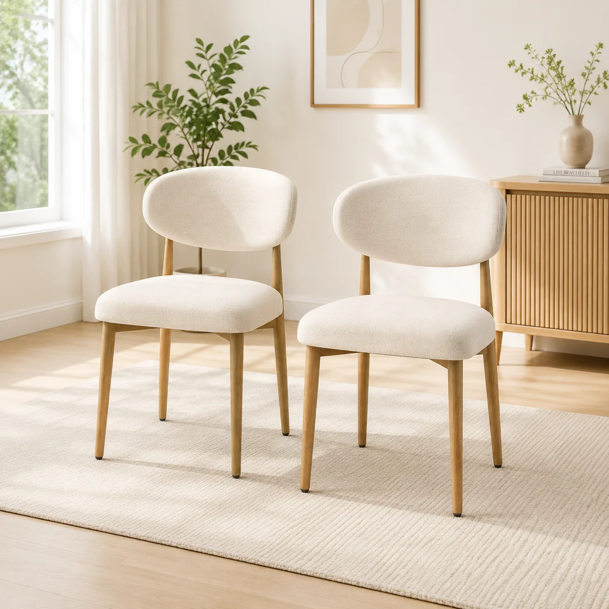 2-Piece Natural Wood Style Dining Set, Features soft, fine-textured beige linen upholstery, non-s... | Wayfair North America