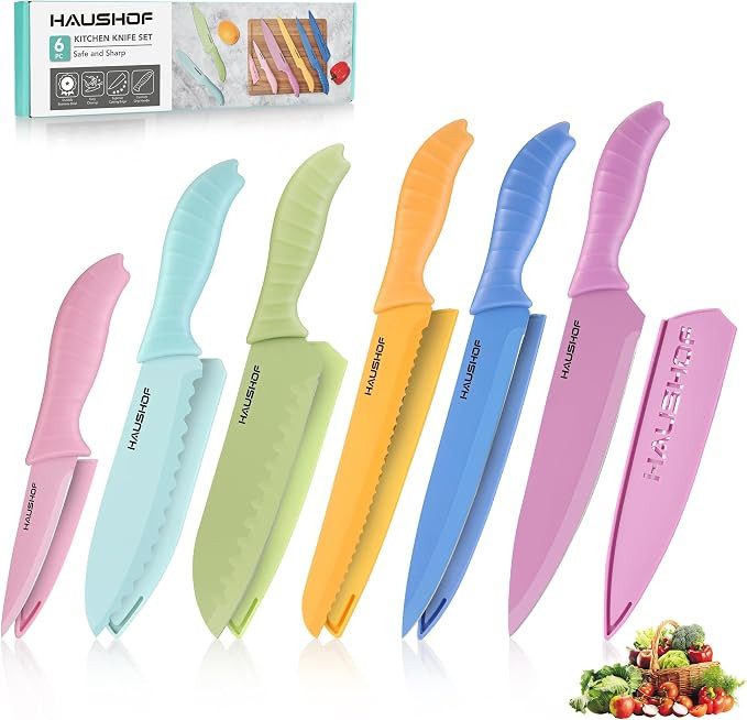 HAUSHOF Kitchen Knife Set, 12-Piece Colorful Knives Set with 6 Sheaths for Kitchen, Non-Stick Coa... | Amazon (US)