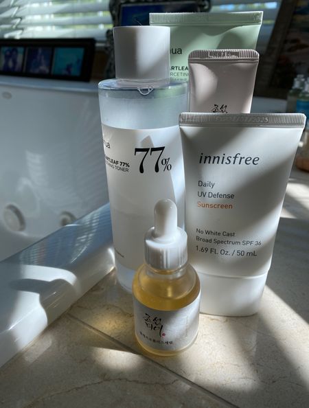 Summer skincare routine. Morning skincare routine. Clean beauty. 
Cleanser:  cleans well without stripping. Smells like spa. 
Eye cream:  lightweight gel cream formula. 
Toner: lightweight hydration. 
Serum:  hydrating facial serum with a tiny bit of glow effect. 
Sunscreen:  good daily lightweight formula with no white cast. 


#LTKBeauty #LTKFindsUnder50 #LTKOver40
