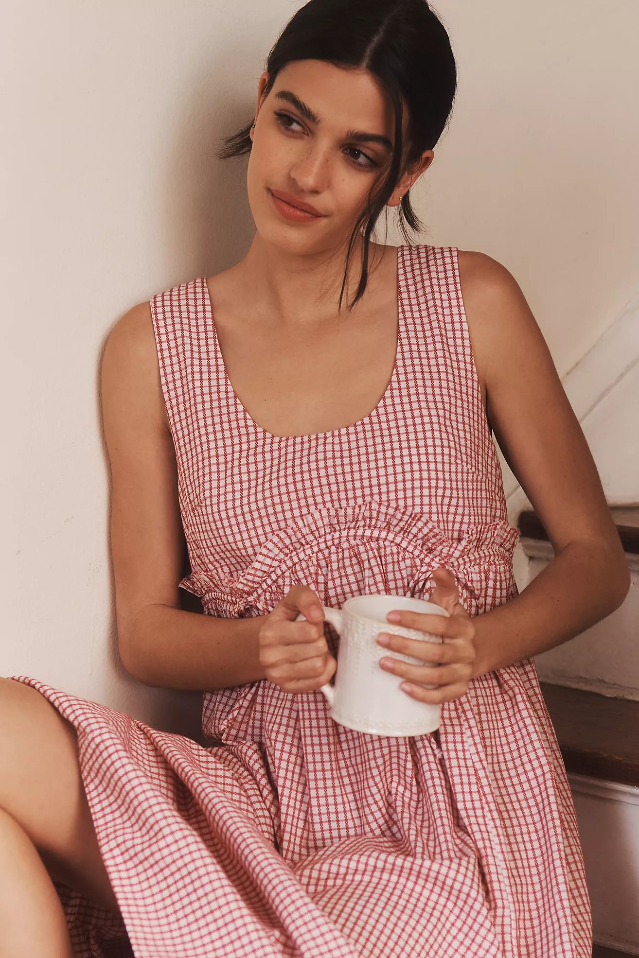 By Anthropologie Sleeveless Gingham Midi Dress | Anthropologie (US)