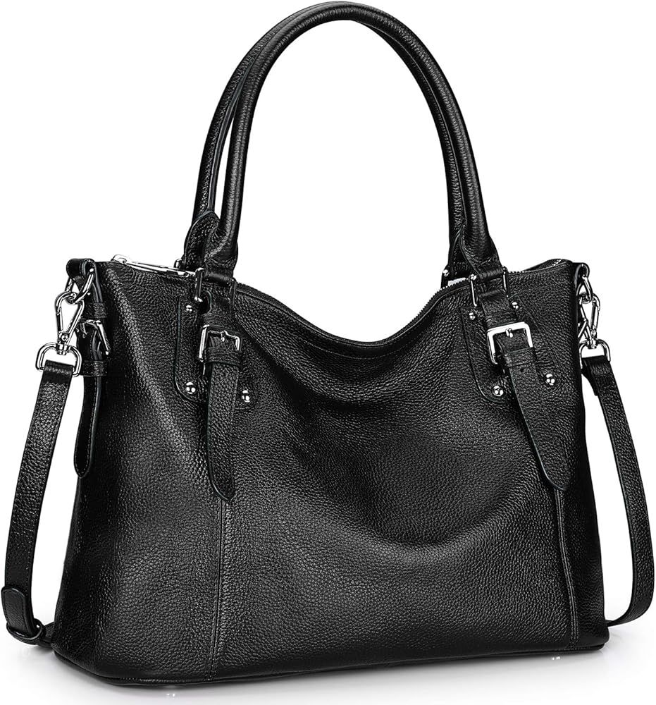 S-ZONE Women Genuine Leather Satchel Handbag Work Tote Shoulder Purse Crossbody Bag | Amazon (US)