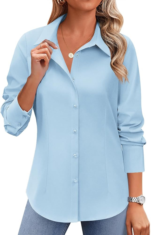 Zeagoo Button Down Shirts for Women Wrinkle Free Long Sleeve Work Tops | Amazon (US)