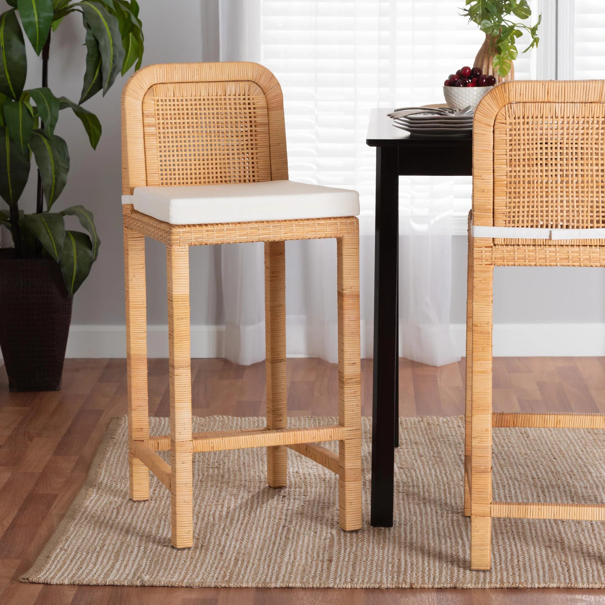 Bay Isle Home Shearin 31.5'' Rattan and Mahogany Wood Stool - Wayfair Canada | Wayfair North America