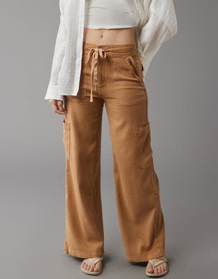 AE Dreamy Drape Linen-Blend Baggy Wide-Leg Cargo Pant | American Eagle Outfitters (US & CA)