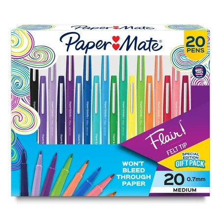 Paper Mate Flair Felt Tip Pens, Medium Point (0.7mm), Assorted Colors, 20 Count | Walmart (US)