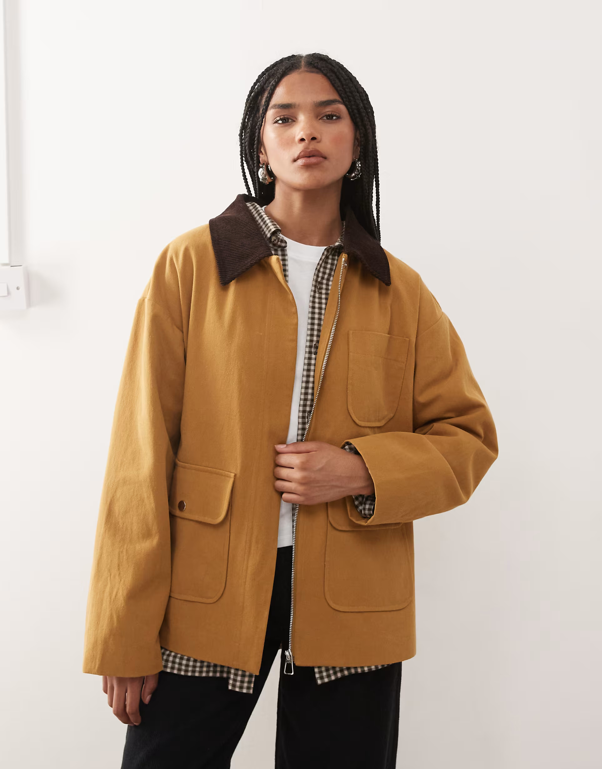 Home› Women› Coats & Jackets› Reclaimed Vintage barn jacket with contrast cord collar in ta... | ASOS (Global)