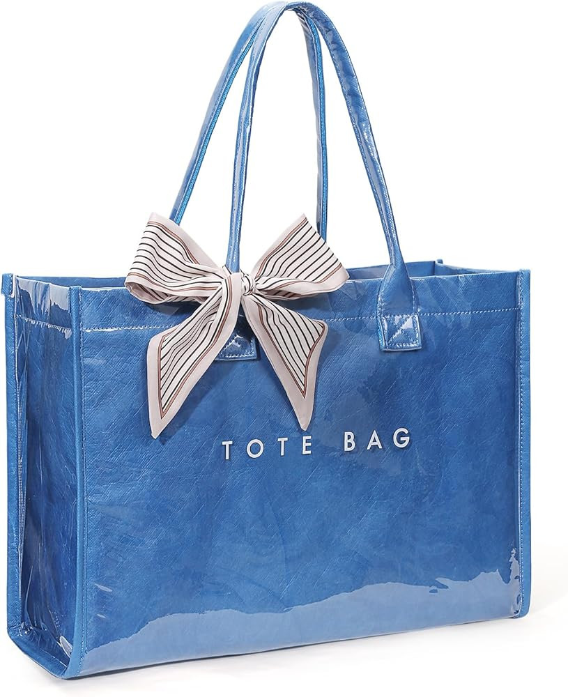 Lushandy PVC Tote Bag for Women, Large Plastic Tote Purse Work Kraft Paper Letter Print Shoulder ... | Amazon (US)