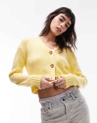 Topshop knitted v-neck cardigan in lemon | ASOS | ASOS (Global)