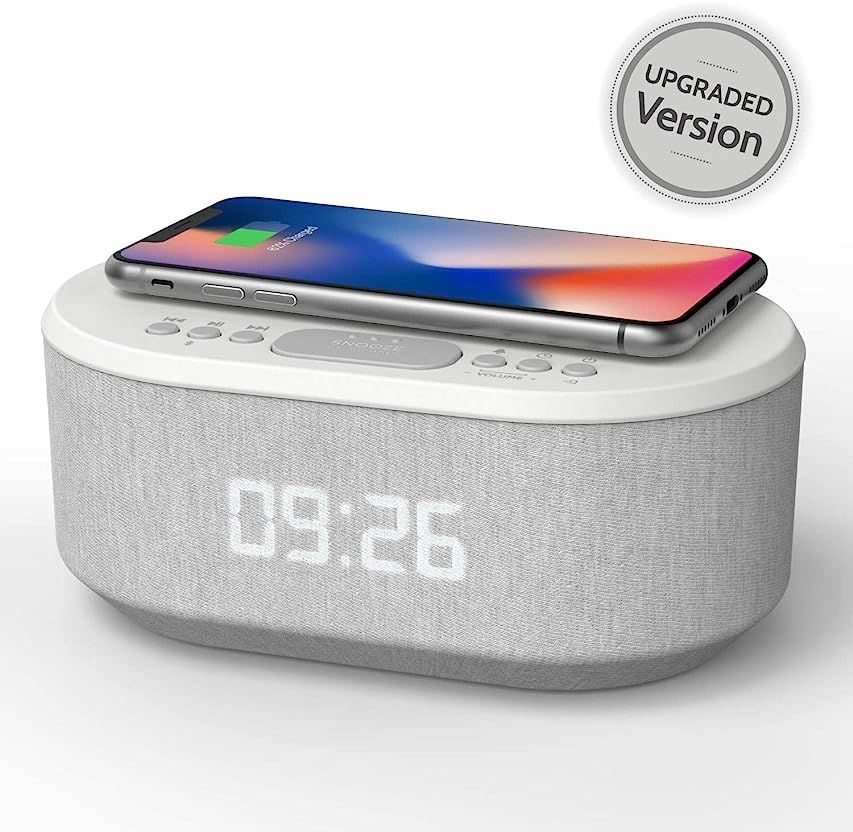 Bedside Radio Alarm Clock with USB Charger, Bluetooth Speaker, QI Wireless Charging, Dual Alarm Dimm | Amazon (US)
