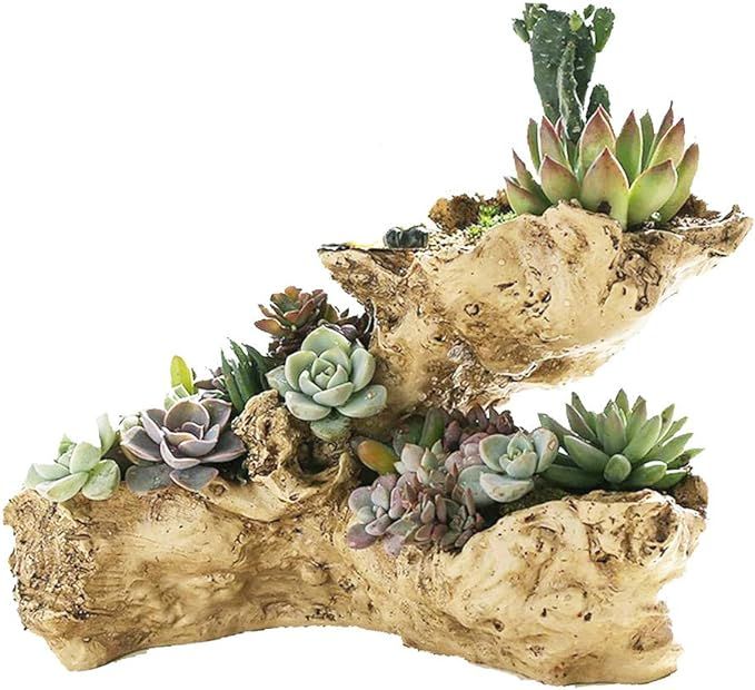 Faux Log Driftwood Planter Artificial Multilayer Planter Large Sculpture Holder Tree Root Flower ... | Amazon (US)