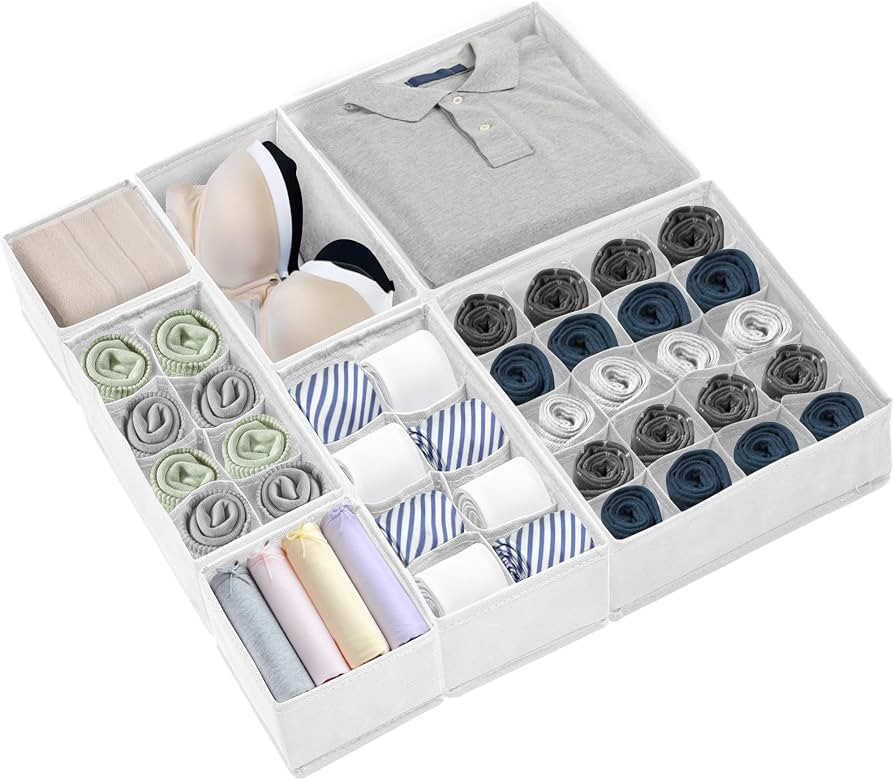 7 Pack Underwear Drawer Organizers, 3 Inches High Foldable Washable PP Board Fabric Sturdy Sock D... | Amazon (US)