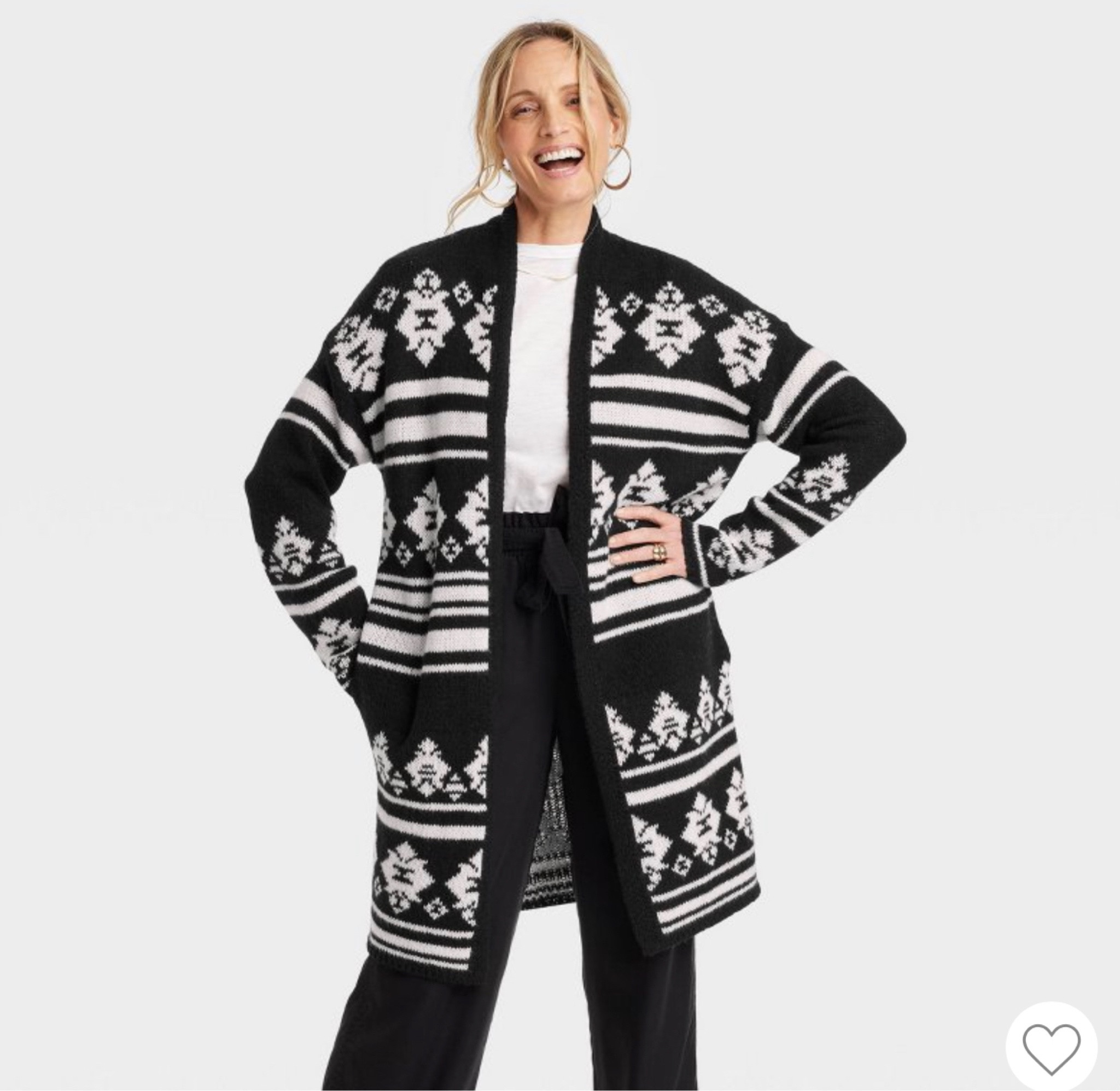 Open front black and white cardigan 

#LTKFind #LTKU #LTKstyletip