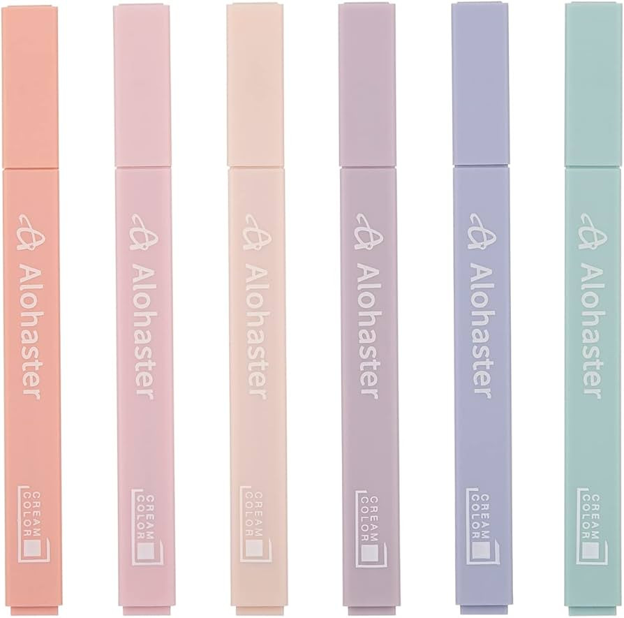 Alohaster HPSIZEE Aesthetic Cute Highlighters Mild Assorted Colors With Soft Chisel Tip, No Bleed Dry Fast Easy to Hold, for Journal Bible Planner Notes School Office Supplies, 6 Pack - Youth | Amazon (US)