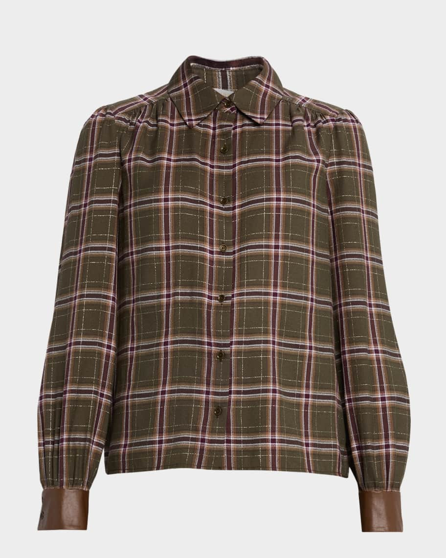 Jeremy Metallic Plaid Button-Front Blouse | Neiman Marcus