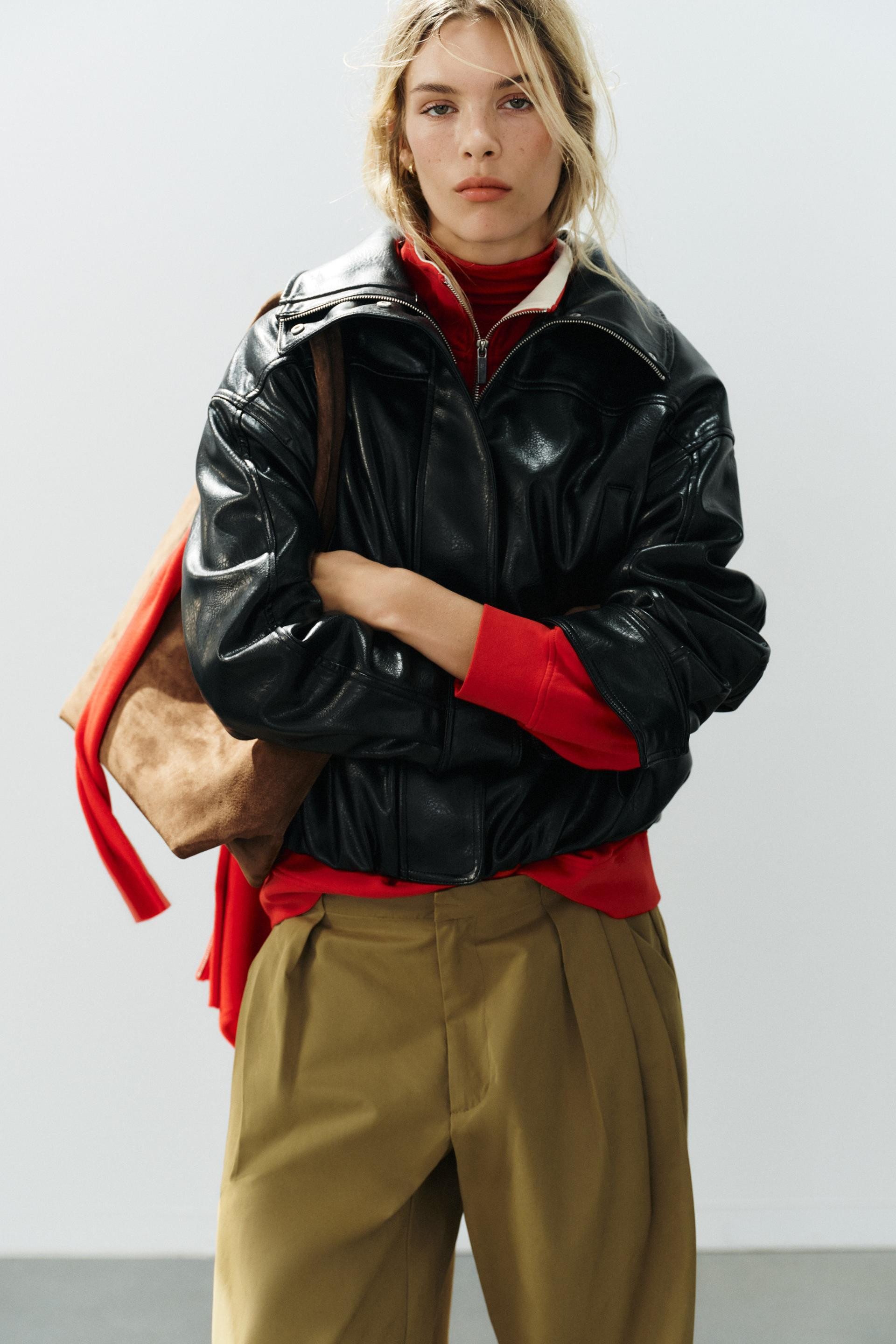 Zara - Faux Leather Bomber Jacket - Black - Xl - Woman | Zara US