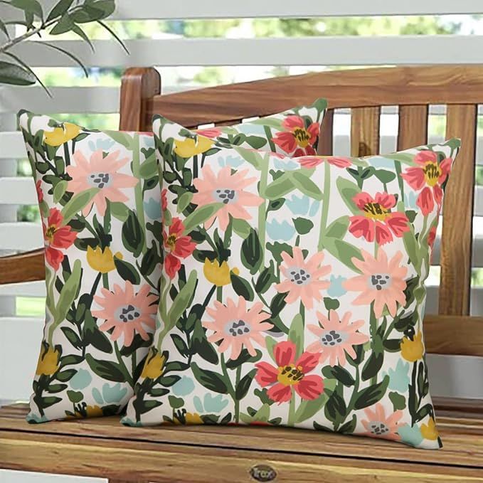 Pyonic Outdoor Pillows Cover Pack of 2 Floral Waterproof Throw Pillow Covers 18X18 inch Outdoor P... | Amazon (US)