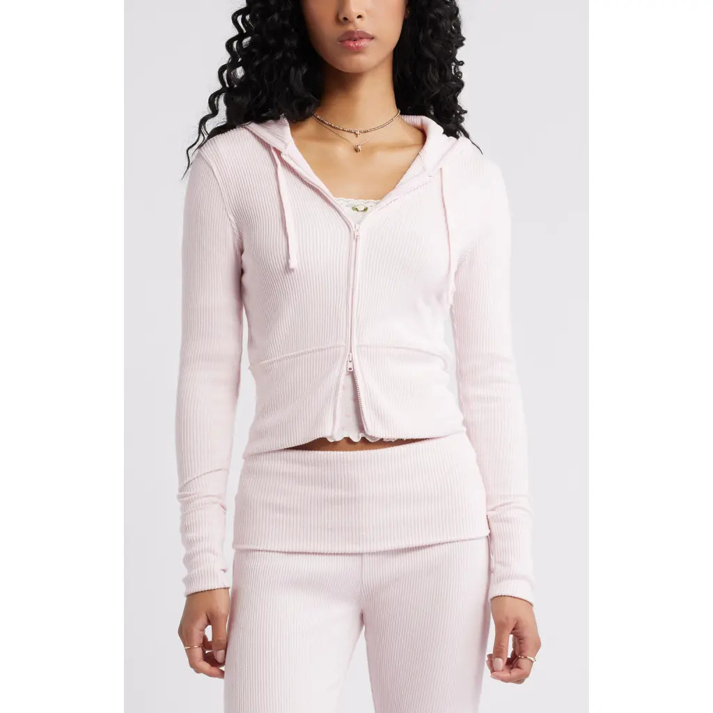 BP. Hacci Rib Zip Hoodie in Pink Primrose at Nordstrom Rack, Size Small | Nordstrom Rack