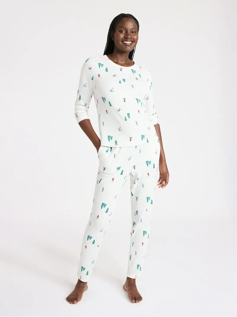 Joyspun Women's Waffle Knit Long Sleeve Top and Joggers Pajama Set, 2-Piece, Sizes S-3X - Walmart... | Walmart (US)