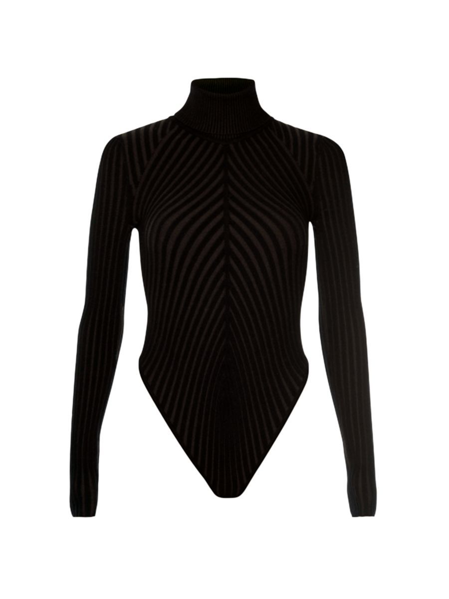 GOOD AMERICAN Rib-Knit Mock Turtleneck Bodysuit | Saks Fifth Avenue