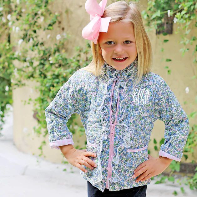 Blue Floral Quilted Ruffle Coat | Classic Whimsy